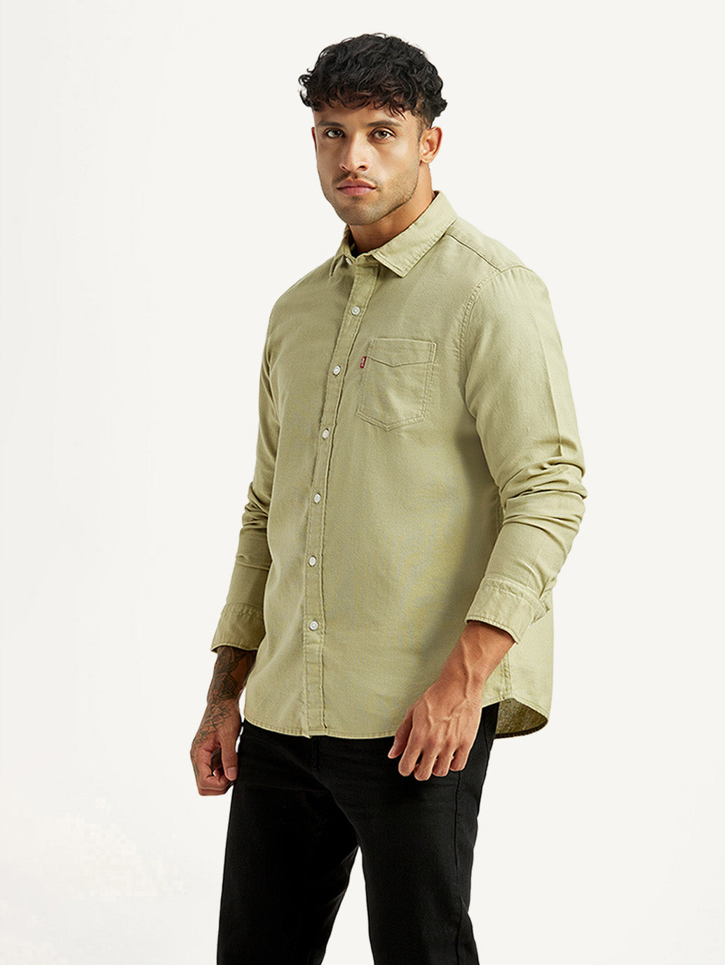 Men's Solid Green Slim Fit Oxford Shirt - Side View