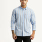 Men's Striped Light Blue Slim Fit Poplin Shirt - Front View