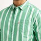 Men's Striped Green Slim Fit Poplin Shirt - Detail View