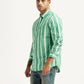 Men's Striped Green Slim Fit Poplin Shirt - Side View