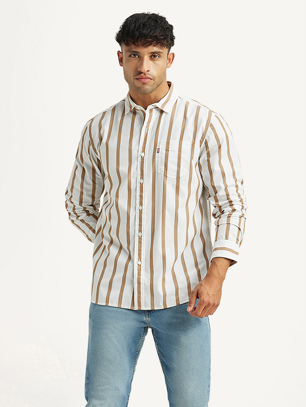 Men's Striped White Slim Fit Poplin Shirt - Styleshot View