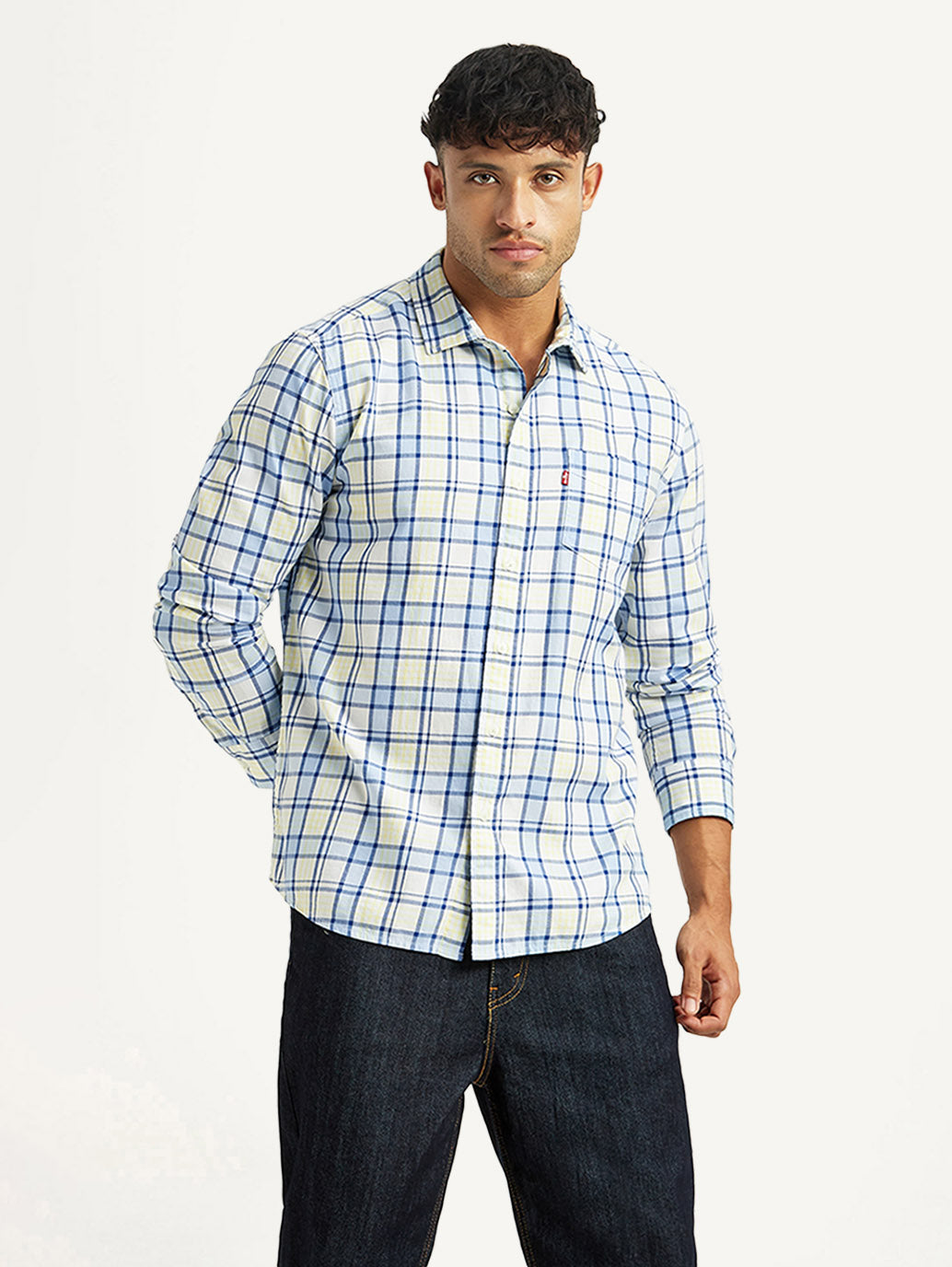 Men's Checkered Blue Slim Fit Shirt - Styleshot View
