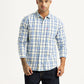 Men's Checkered Blue Slim Fit Shirt - Front View