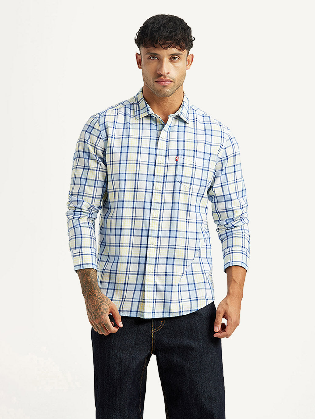 Men's Checkered Blue Slim Fit Shirt