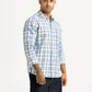 Men's Checkered Blue Slim Fit Shirt - Side View