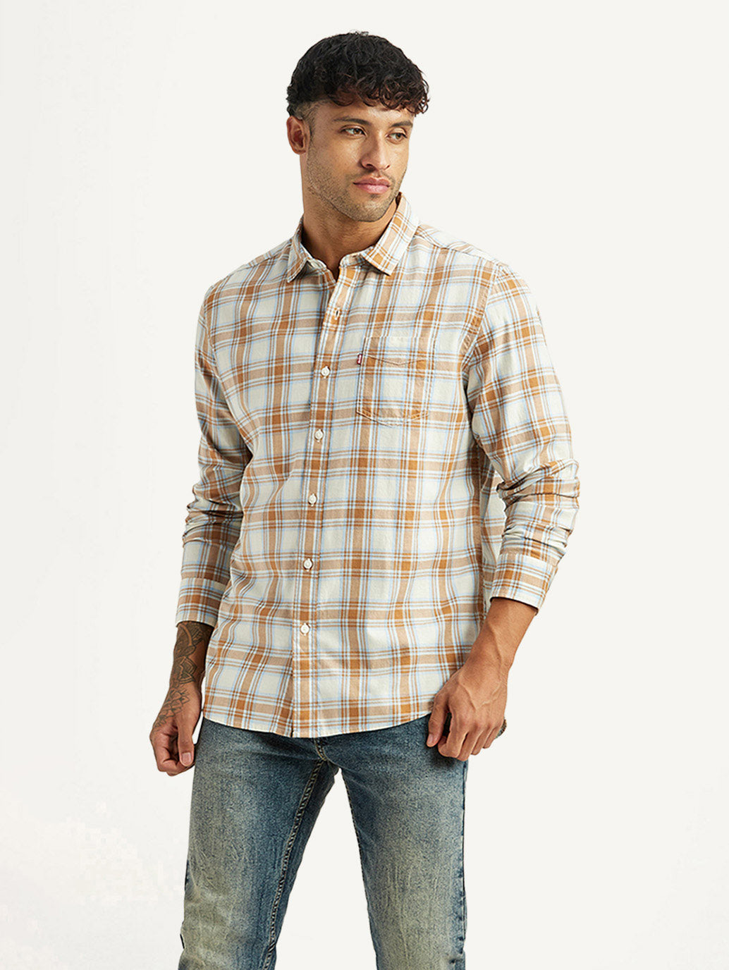 Men's Checkered White Slim Fit Shirt