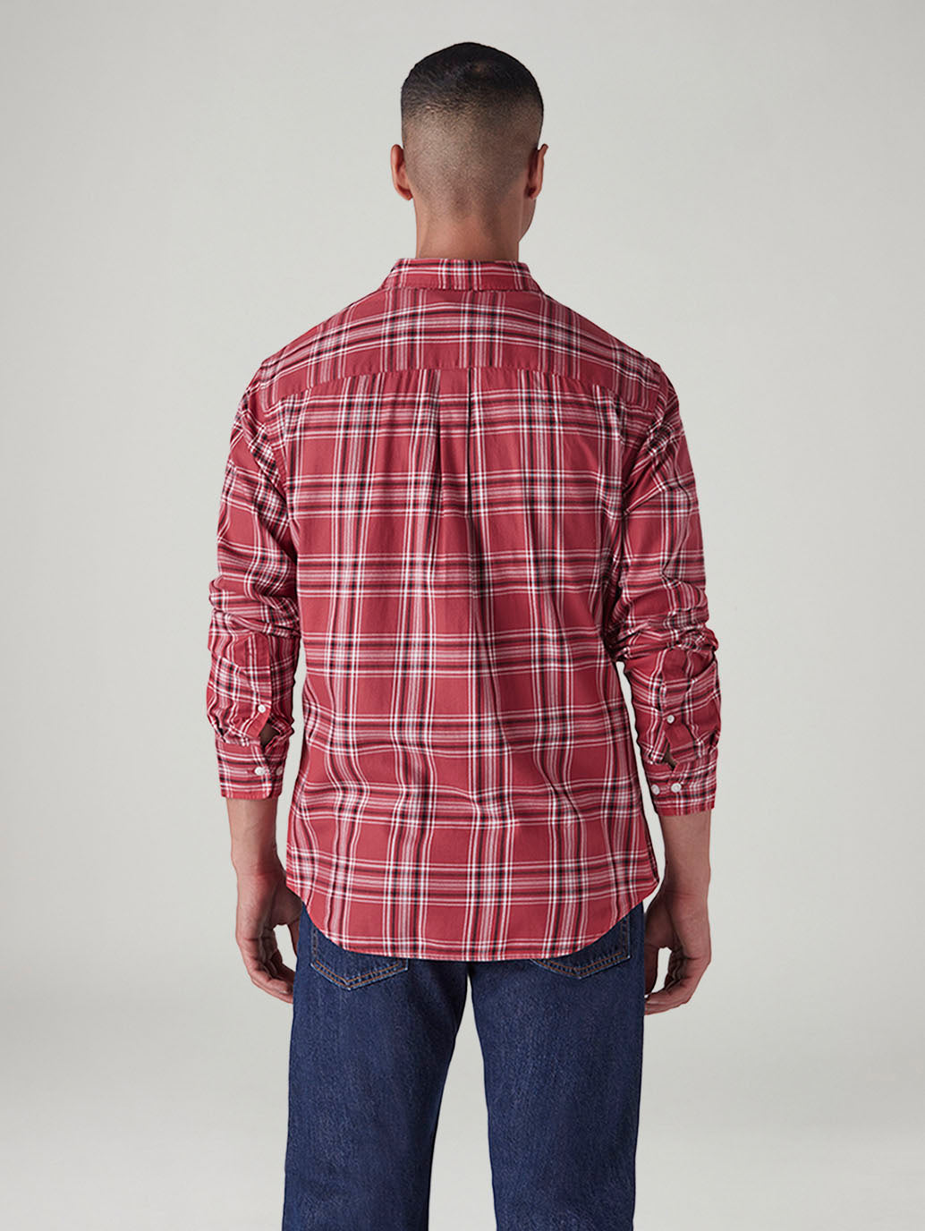 Men's Checkered Slim Fit Oxford Shirt - Back View