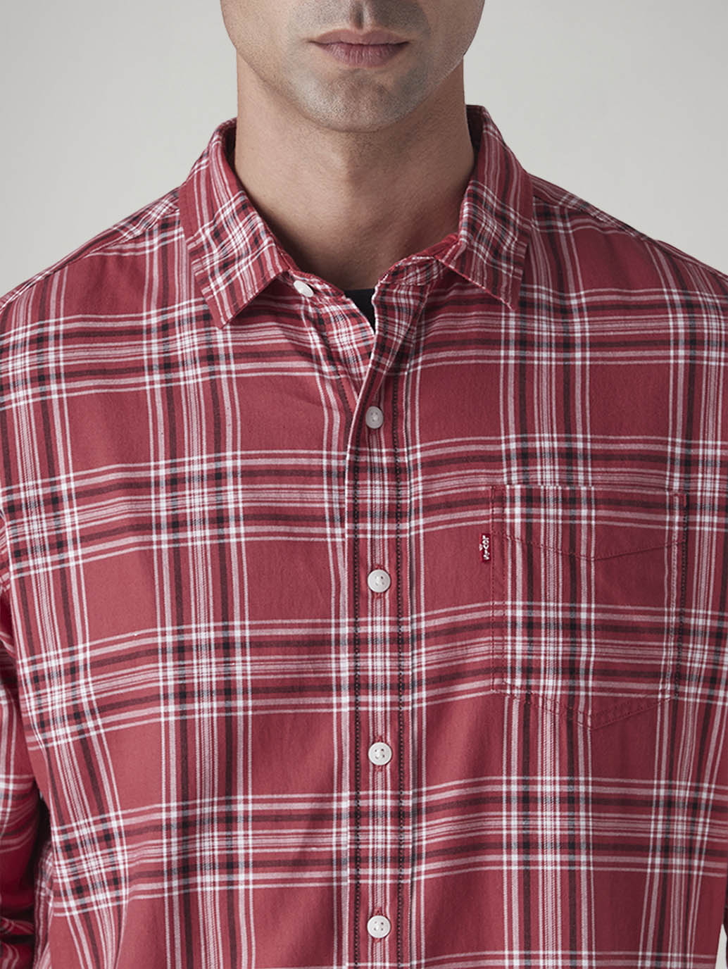 Men's Checkered Slim Fit Oxford Shirt - Detail View