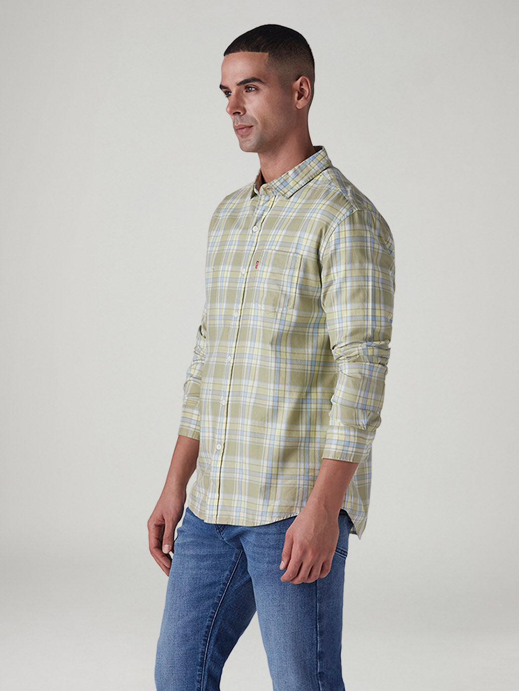 Men's Checkered Slim Fit Oxford Shirt - Side View