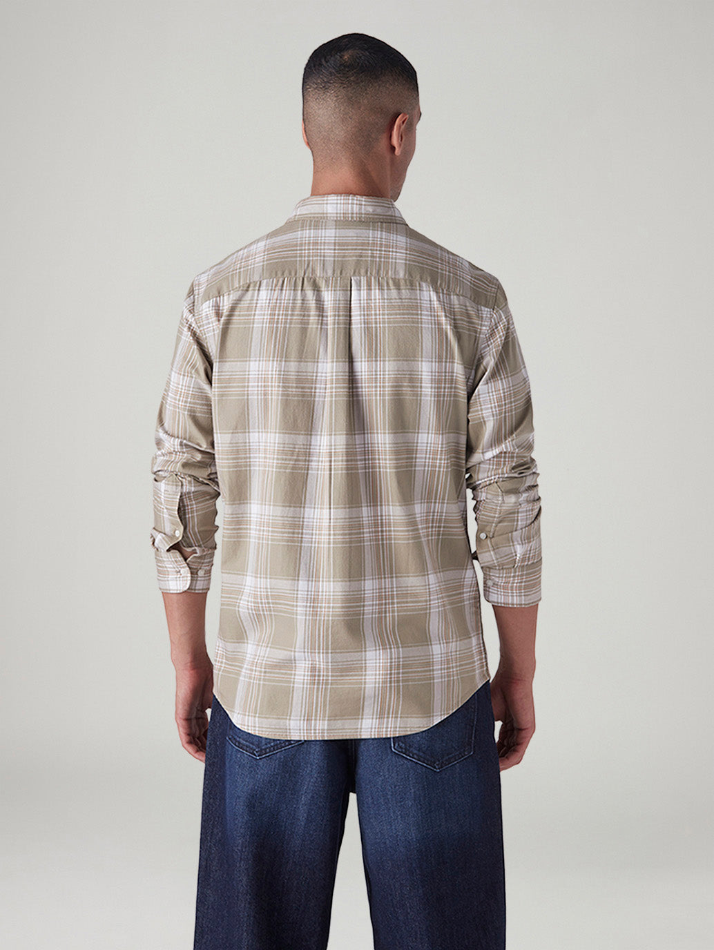 Men's Checkered Slim Fit Oxford Shirt - Back View