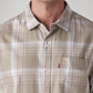 Men's Checkered Slim Fit Oxford Shirt - Detail View