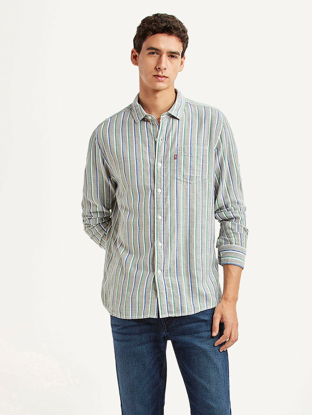 Men's Striped Grey Slim Fit Shirt - Styleshot View