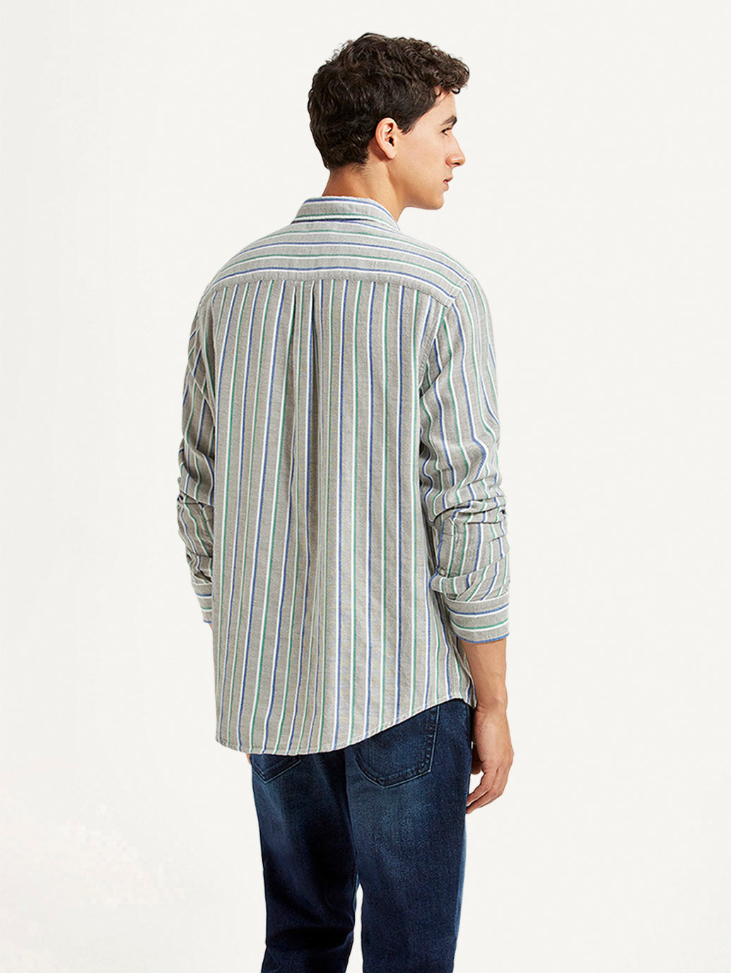Men's Striped Grey Slim Fit Shirt - Back View