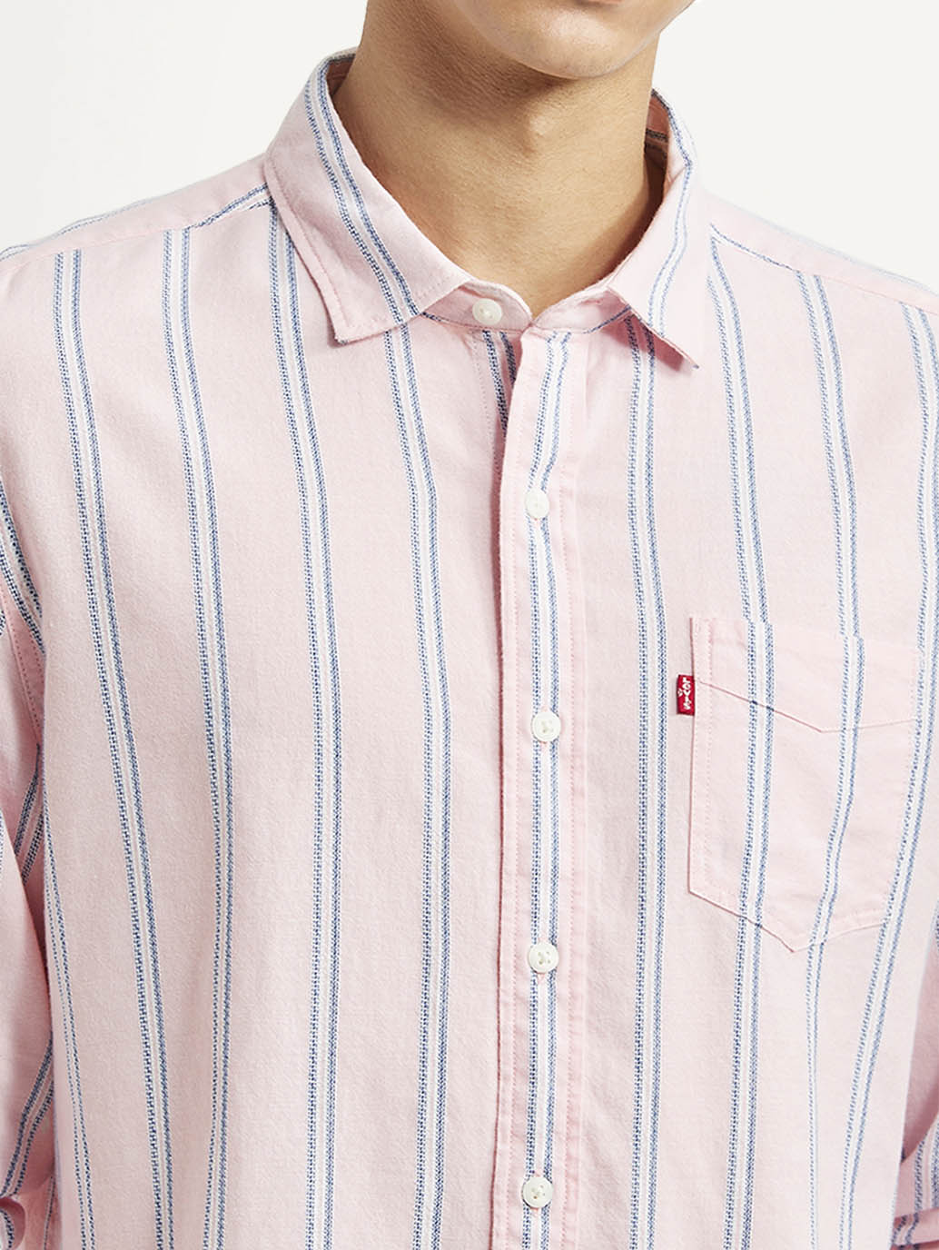 Men's Striped Pink Slim Fit Shirt - Detail View