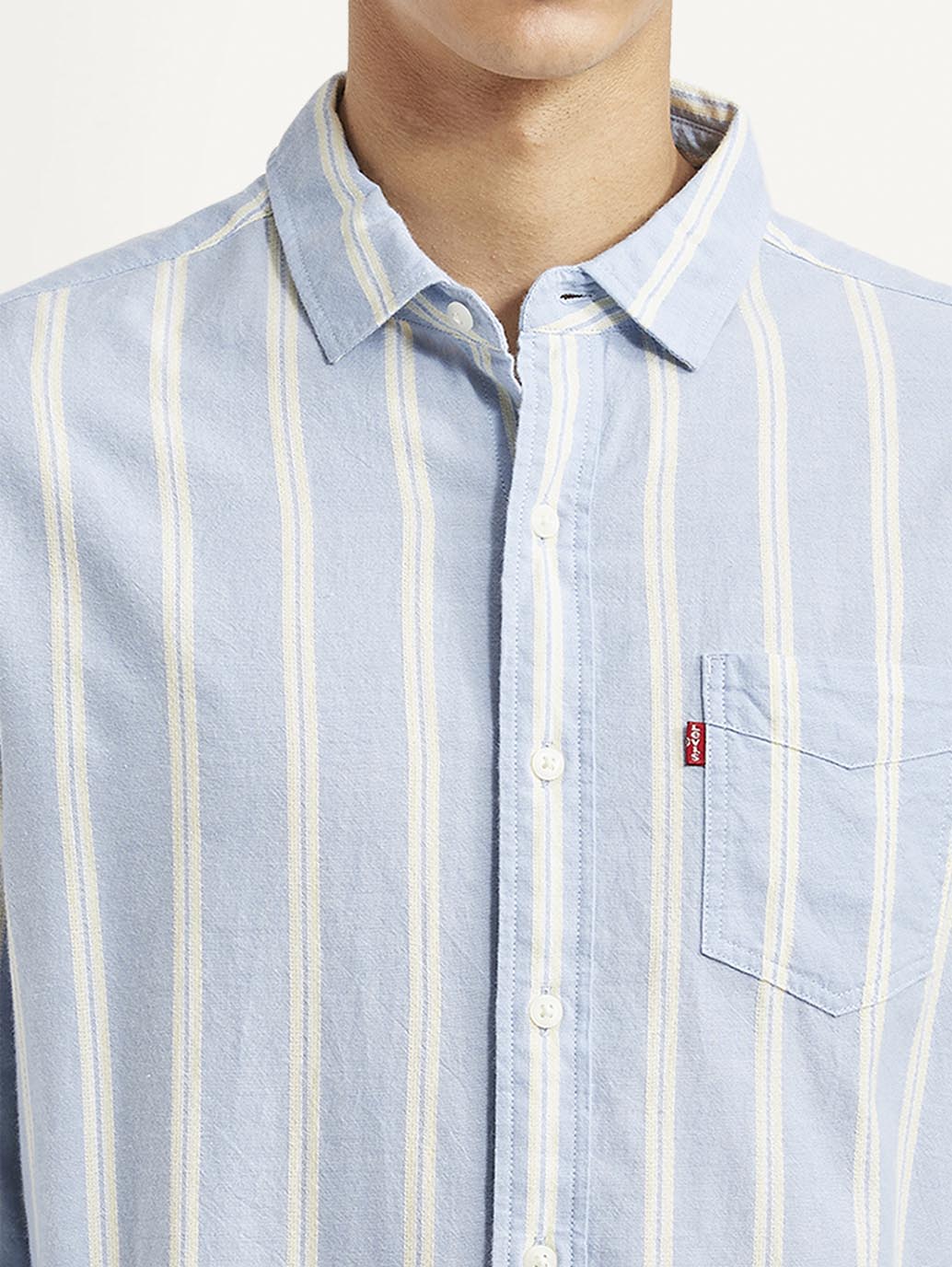 Men's Striped Light Blue Slim Fit Shirt - Detail View