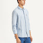 Men's Striped Light Blue Slim Fit Shirt - Side View