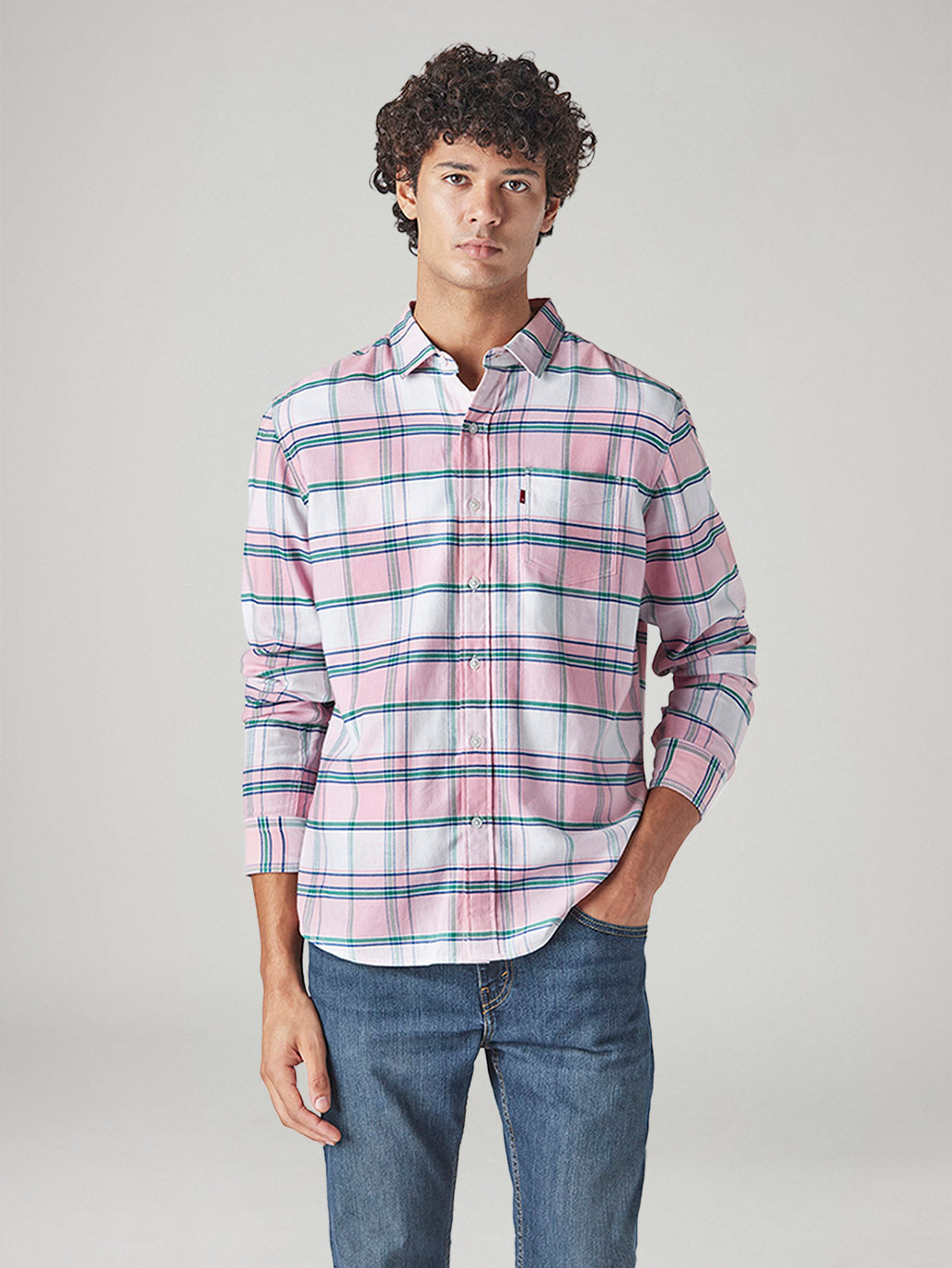 Men's Checkered Slim Fit Shirt - Front View