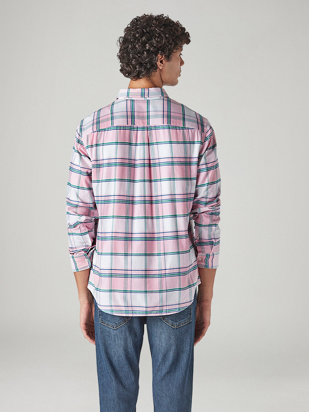 Men's Checkered Slim Fit Shirt - Back View