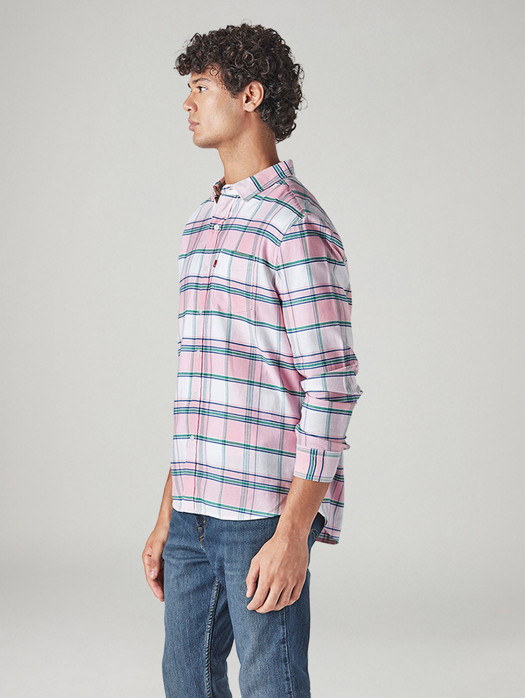 Men's Checkered Slim Fit Shirt - Side View