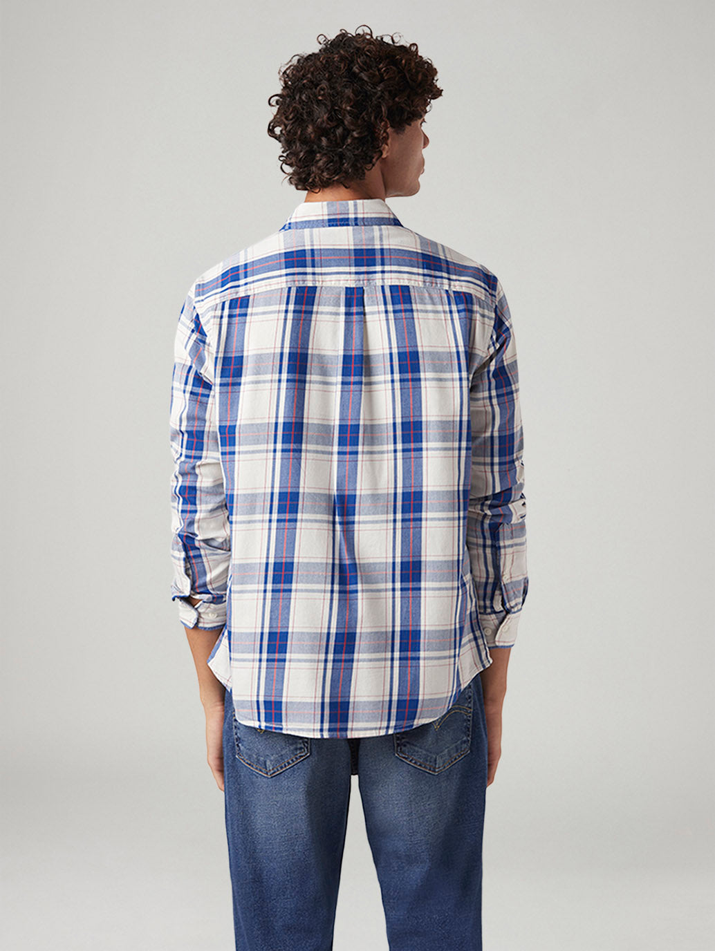 Men's Checkered Slim Fit Shirt - Back View