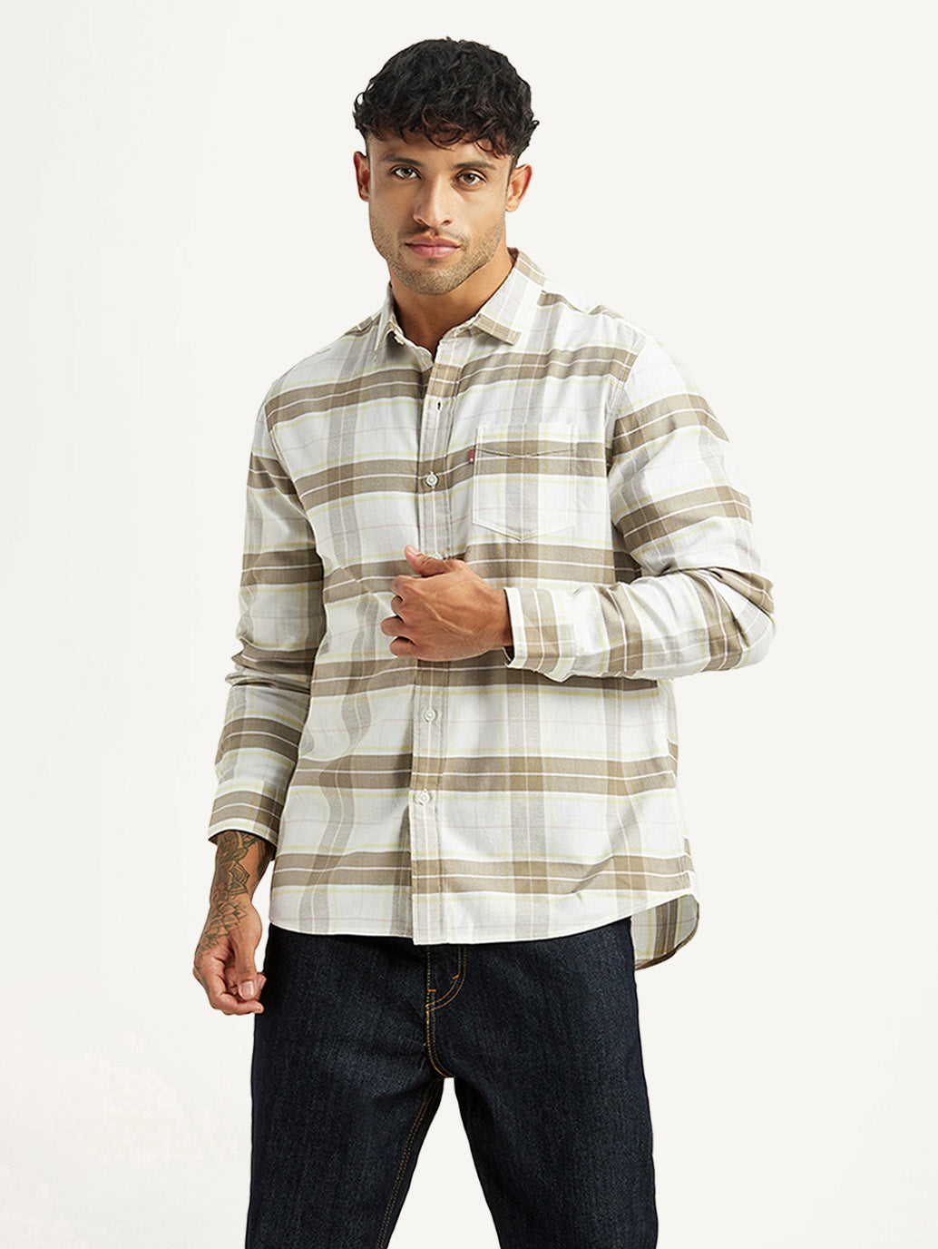 Men's Checkered White Slim Fit Shirt