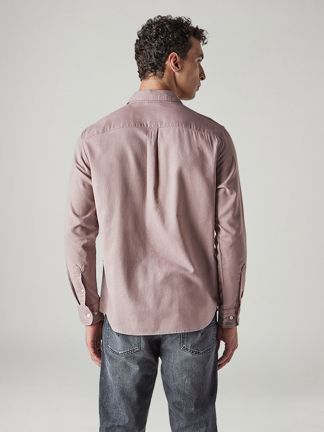 Men's Solid Slim Fit Oxford Shirt - Back View