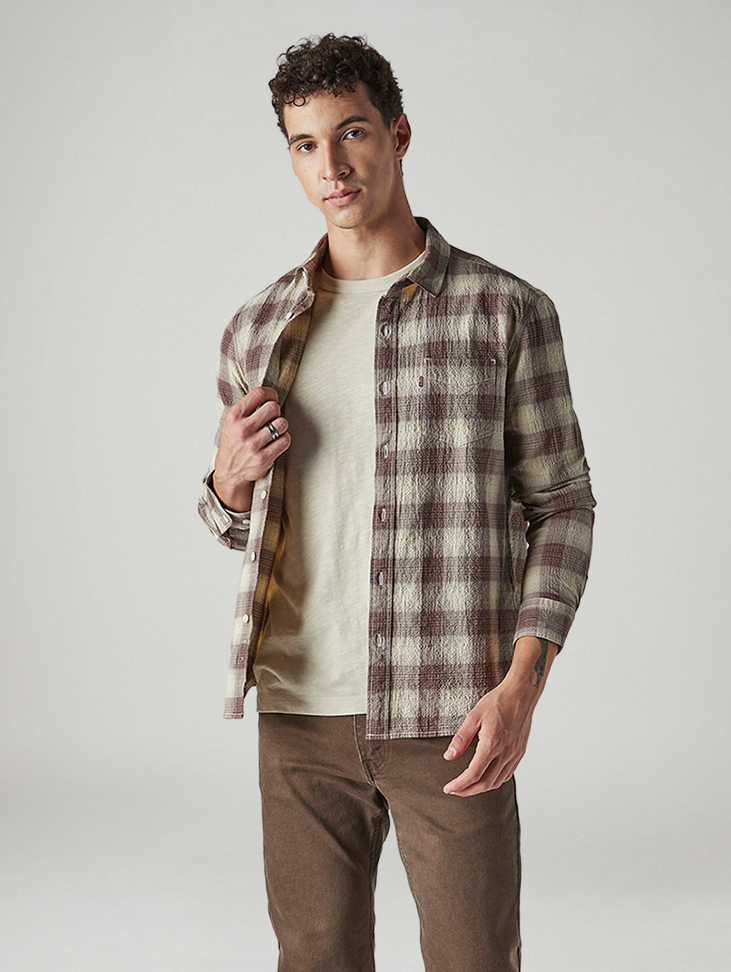 Men's Checkered Slim Fit Textured Shirt