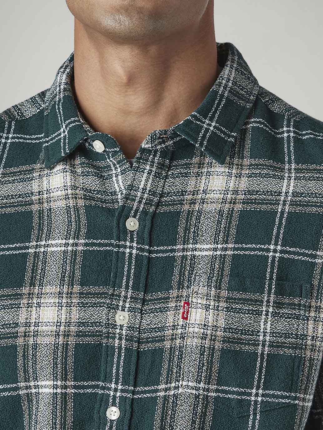 Men's Checkered Slim Fit Crepe Shirt - Detail View