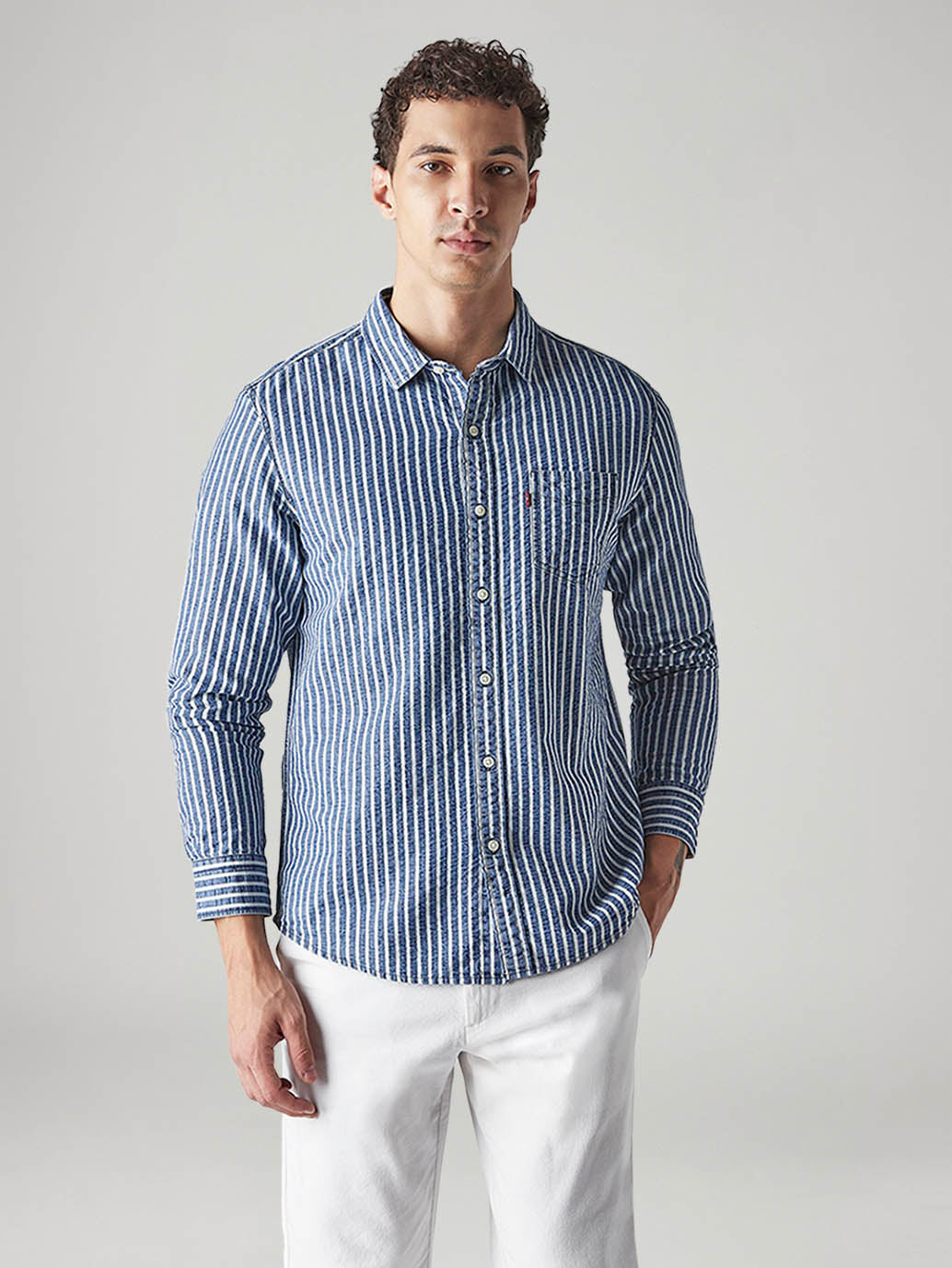 Men's Striped Slim Fit Textured Shirt - 5a709ae4-f73b-4d50-9e65-e26a4652c0f1 View