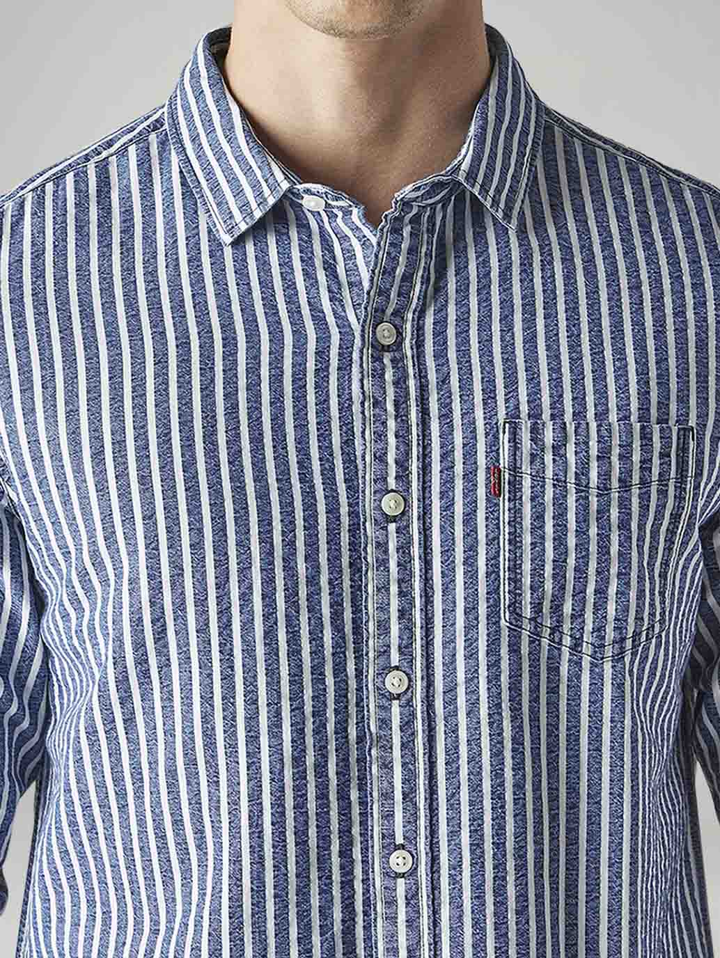 Men's Striped Slim Fit Textured Shirt - 20 View