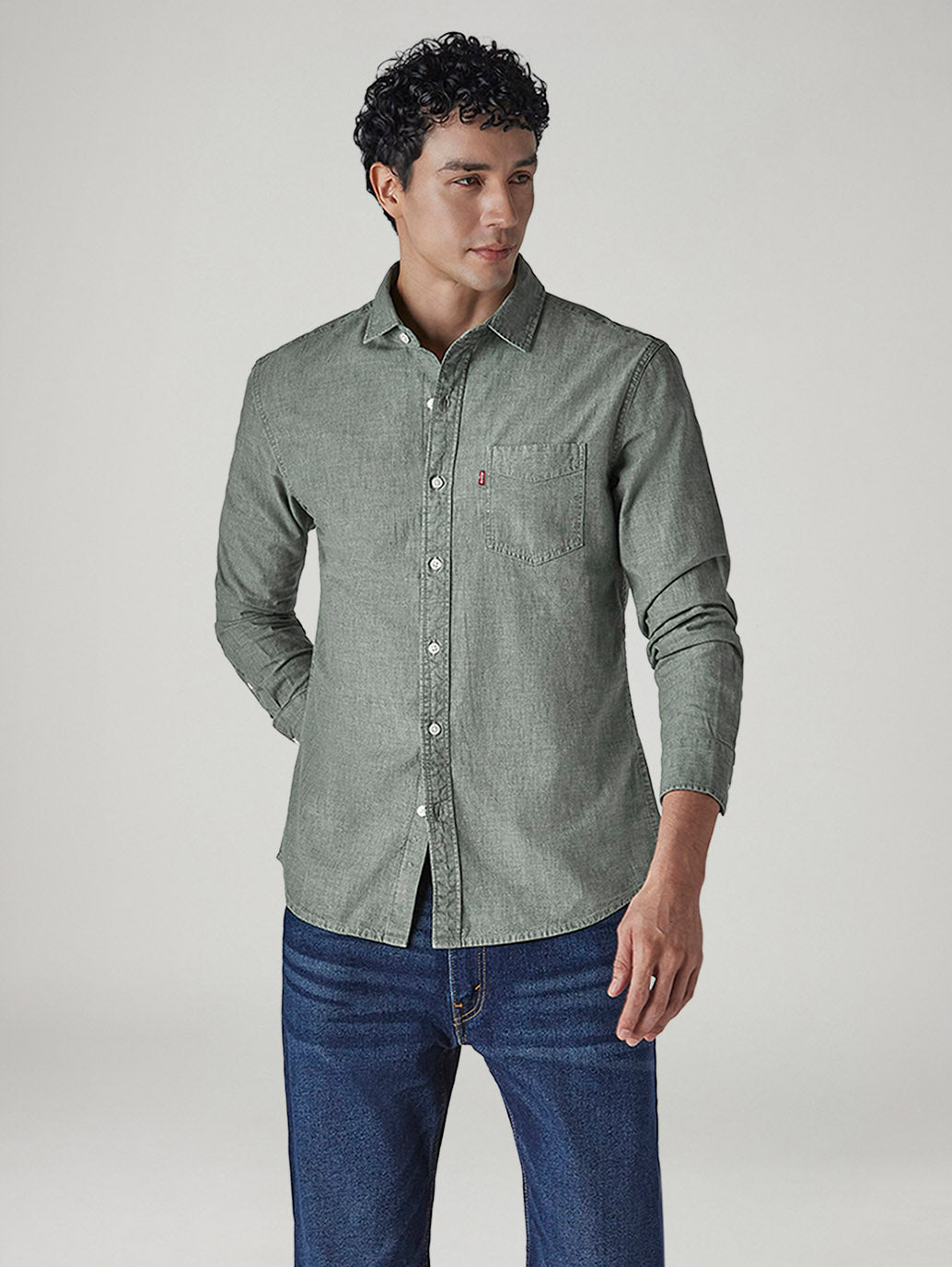 Men's Solid Slim Fit Chambray Shirt
