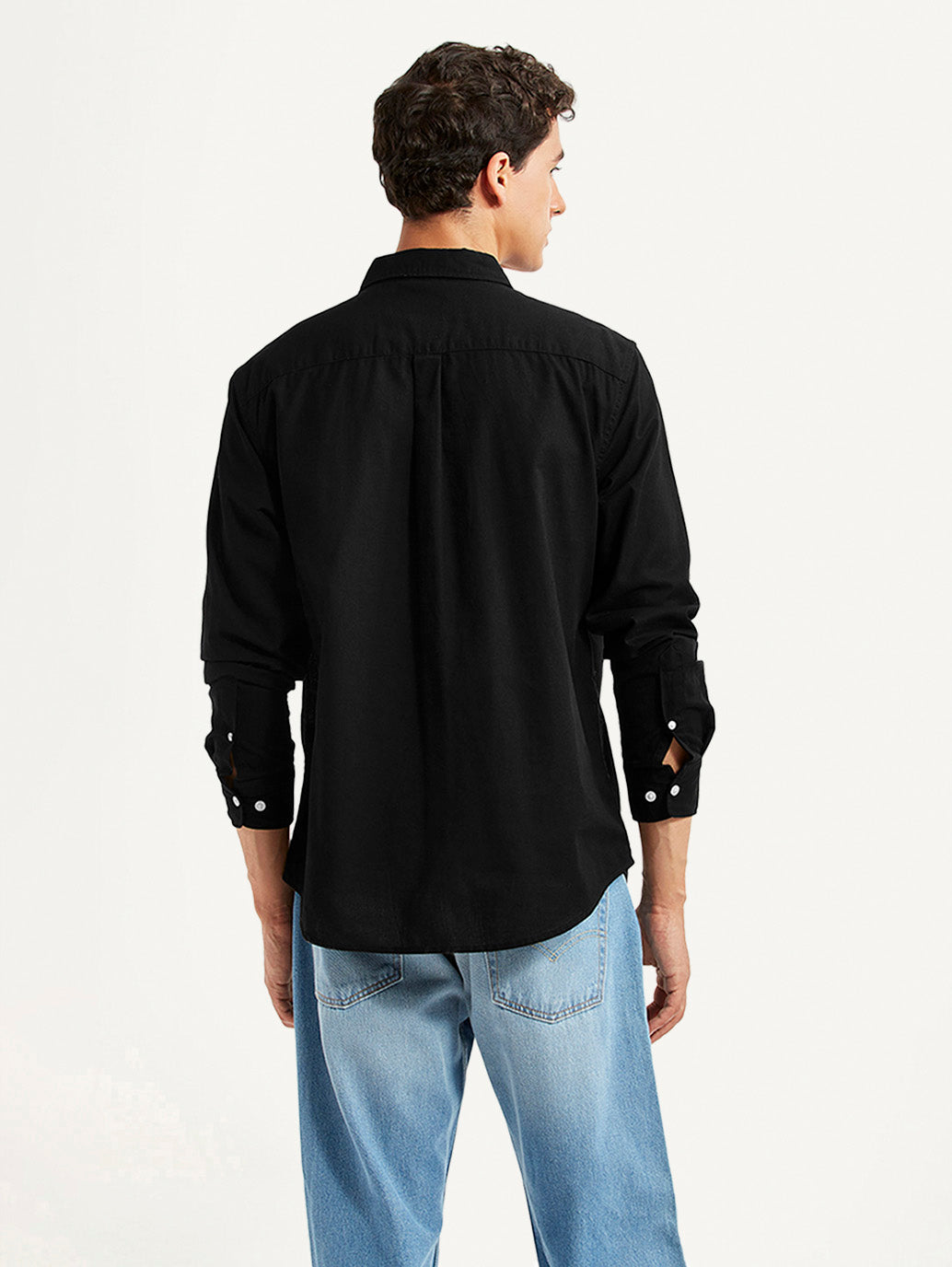 Men's Solid Black Slim Fit Shirt - Back View