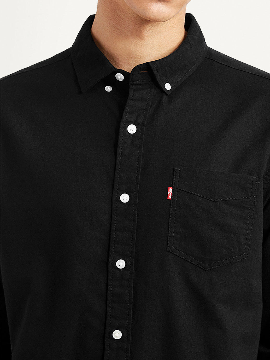 Men's Solid Black Slim Fit Shirt - Detail View