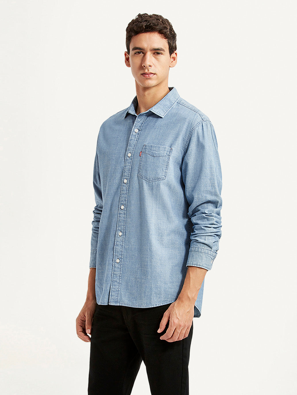 Men's Solid Light Blue Slim Fit Shirt - Side View