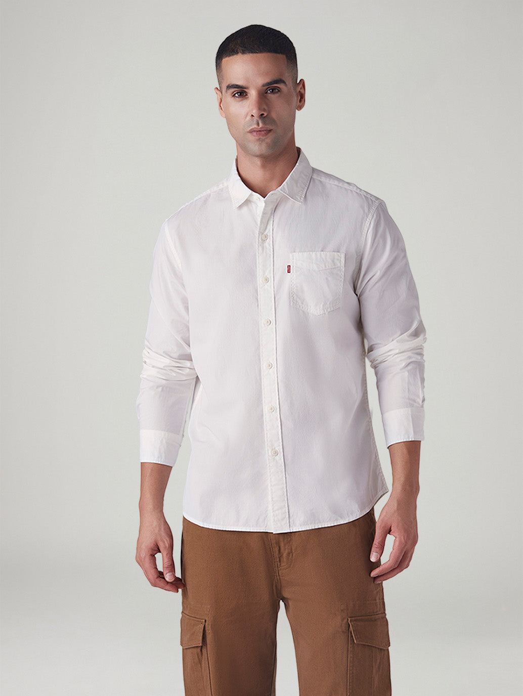 Men's Solid Slim Fit Poplin Shirt - Front View