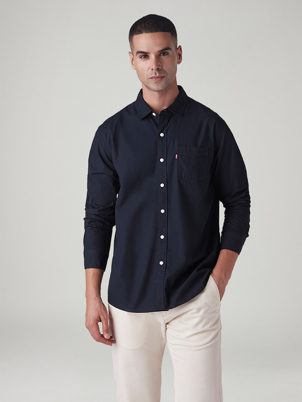 Men's Solid Slim Fit Poplin Shirt - Front View