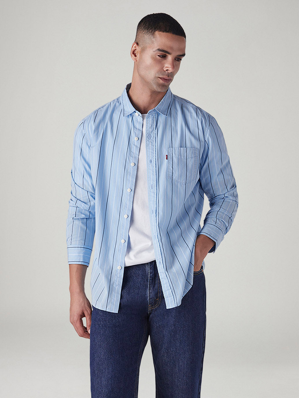 Men's Striped Slim Fit Poplin Shirt - Styleshot View