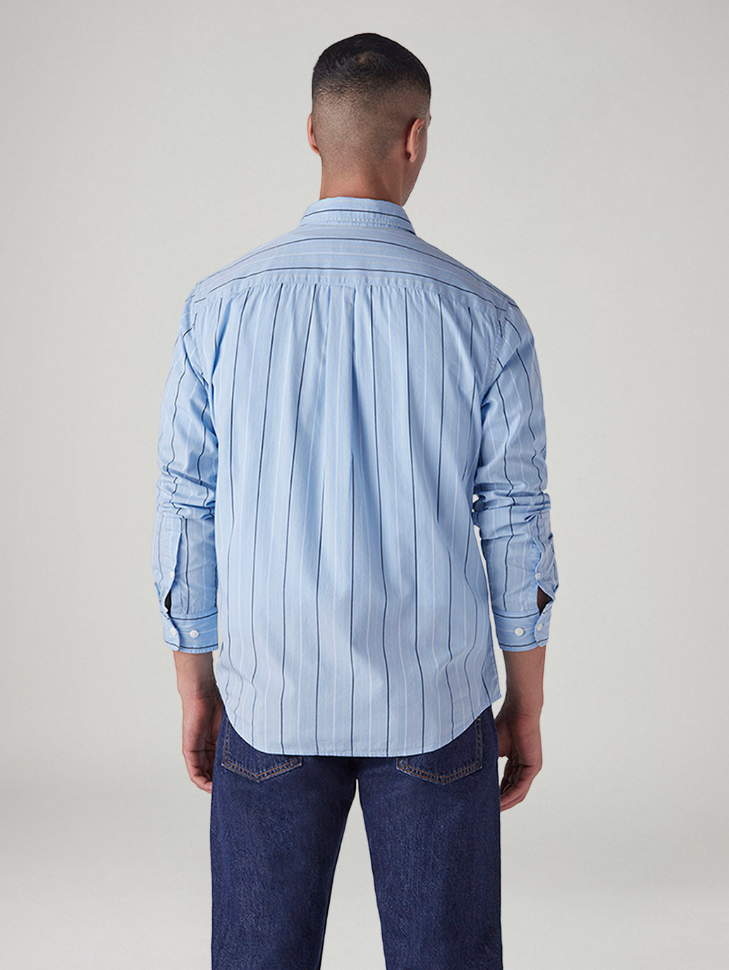Men's Striped Slim Fit Poplin Shirt - Back View