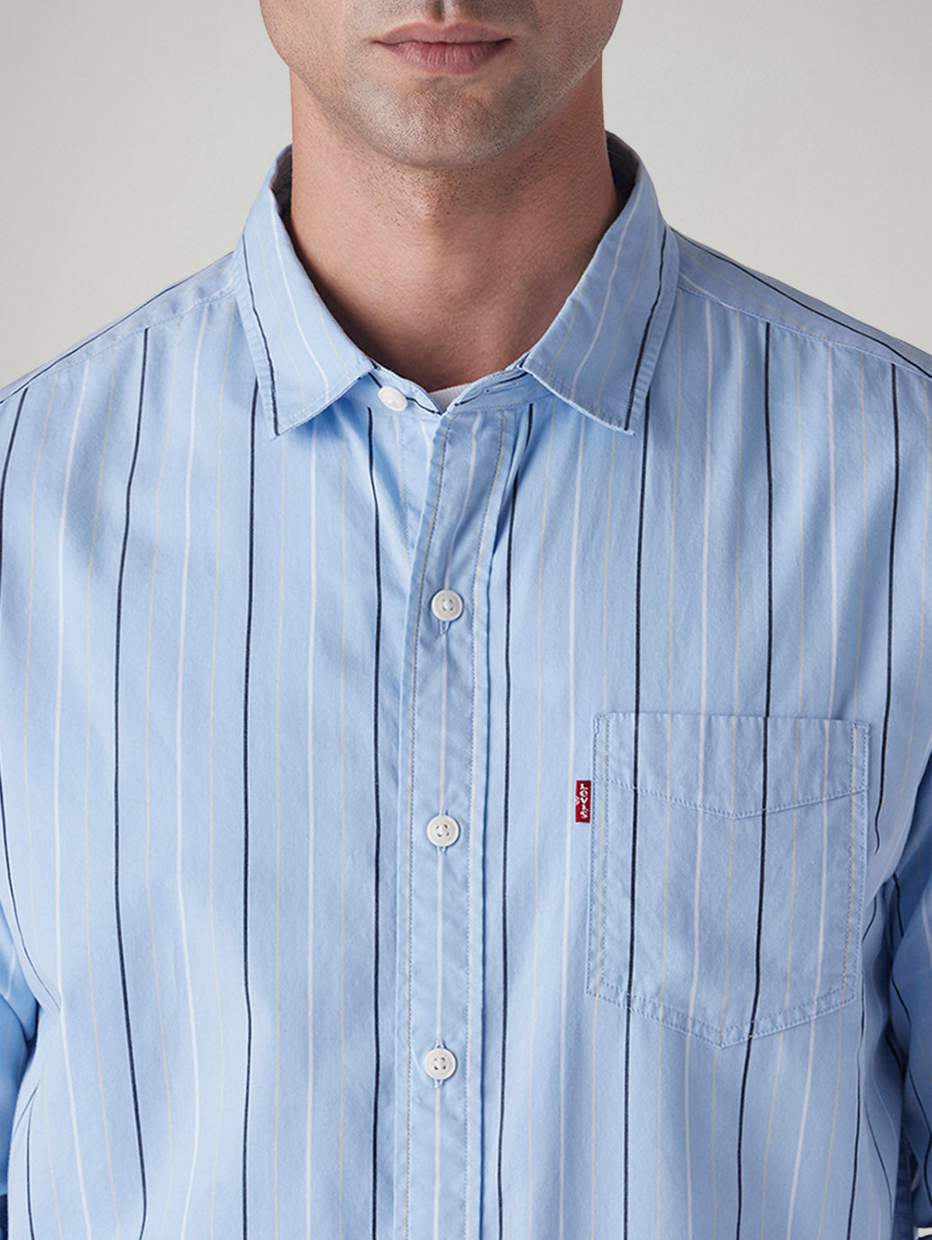 Men's Striped Slim Fit Poplin Shirt - Detail View