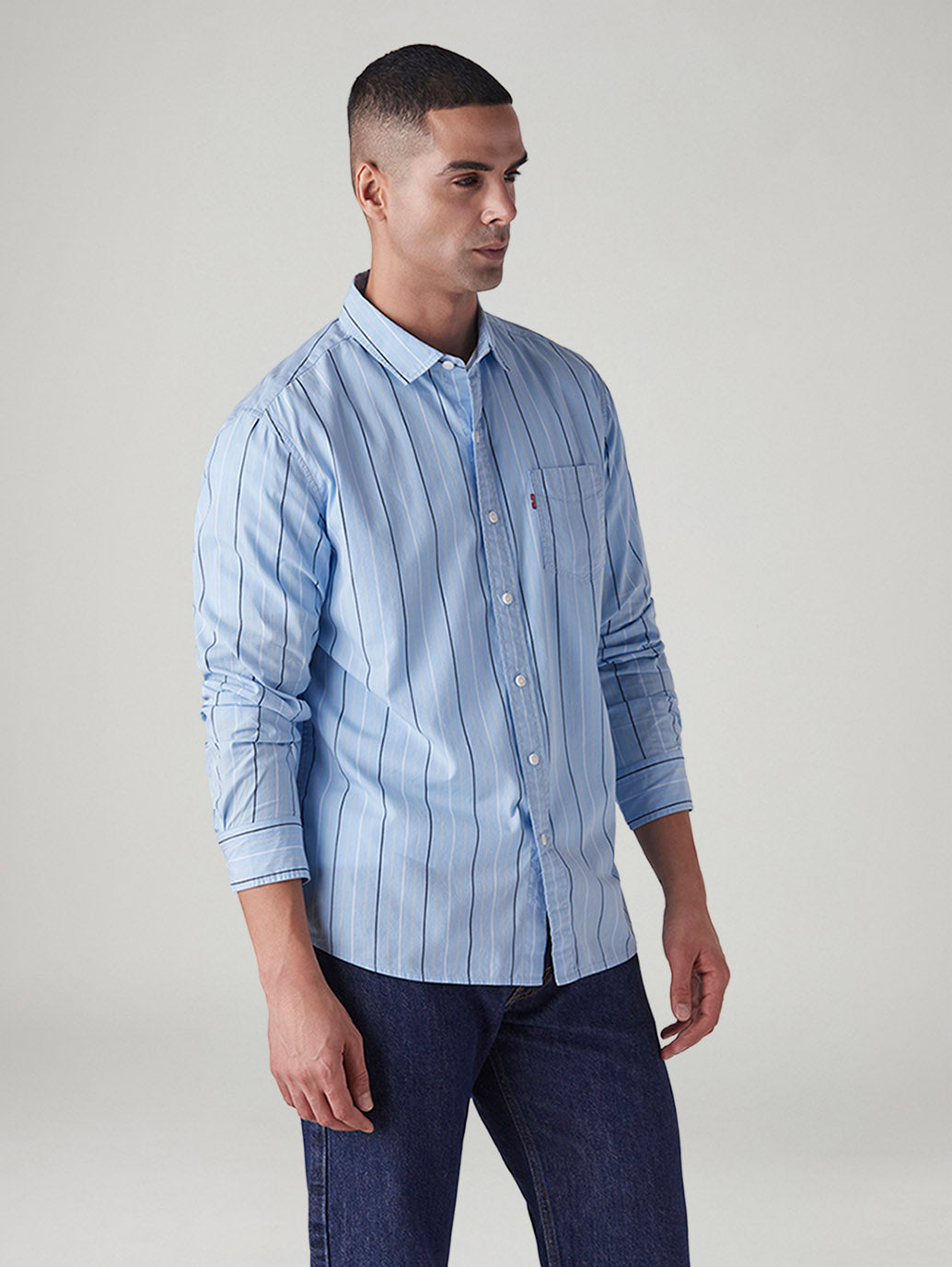 Men's Striped Slim Fit Poplin Shirt - Side View
