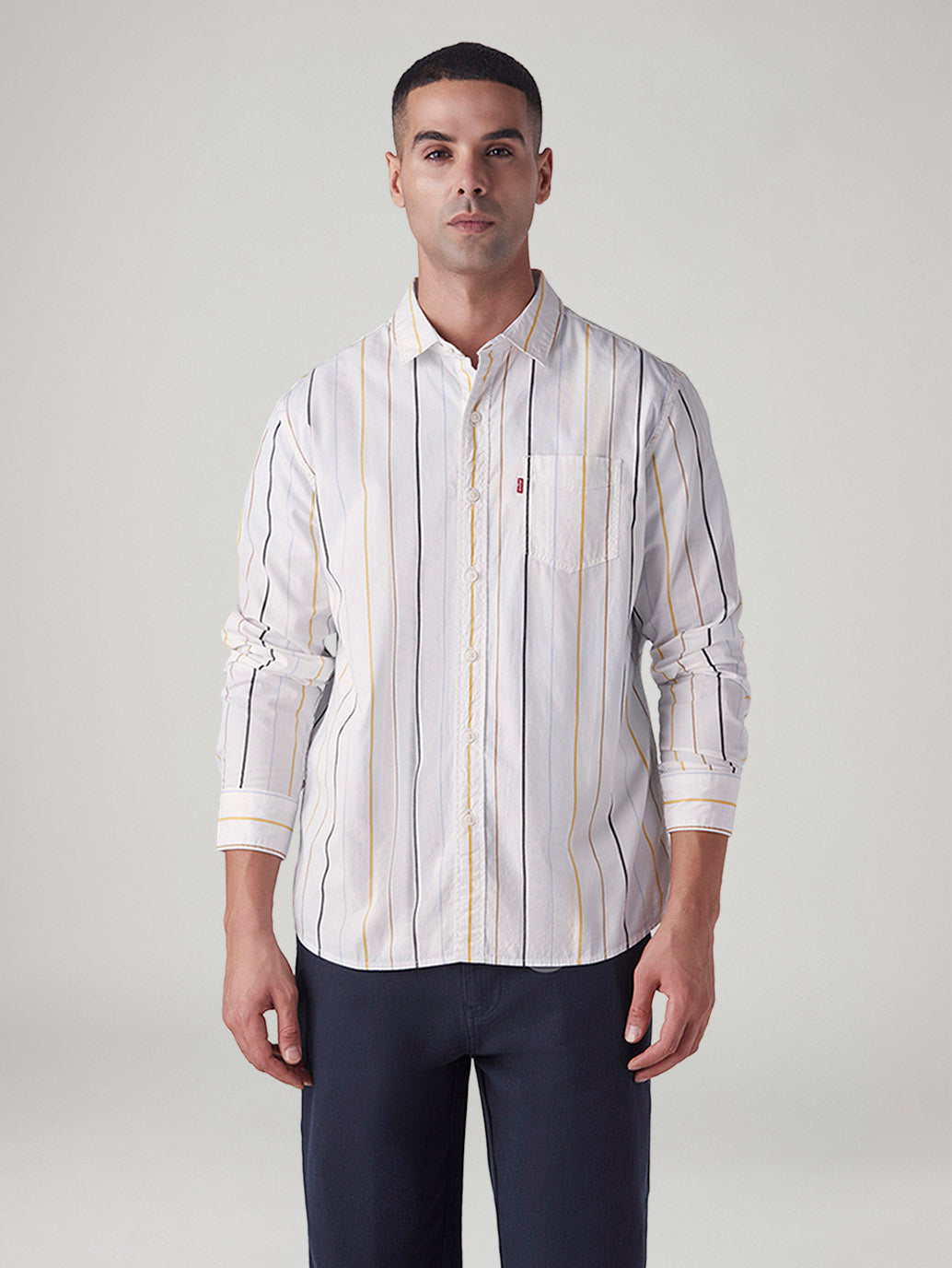 Men's Striped Slim Fit Poplin Shirt - Front View