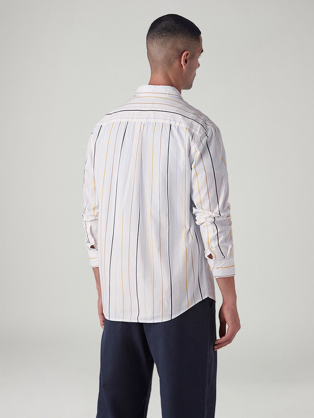 Men's Striped Slim Fit Poplin Shirt - Back View
