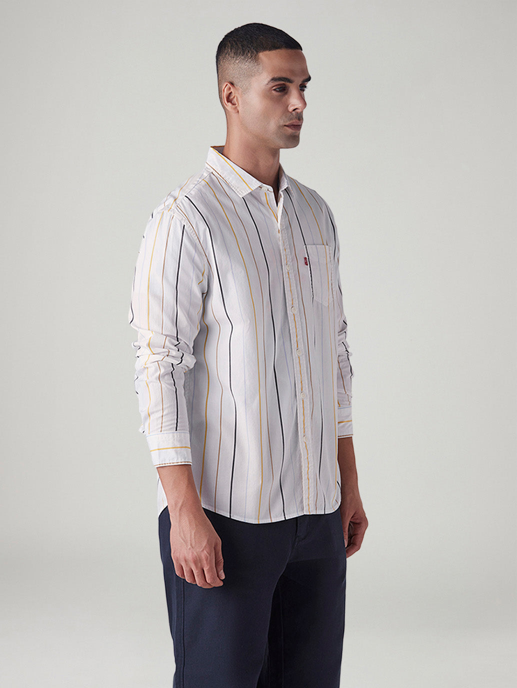 Men's Striped Slim Fit Poplin Shirt - Side View