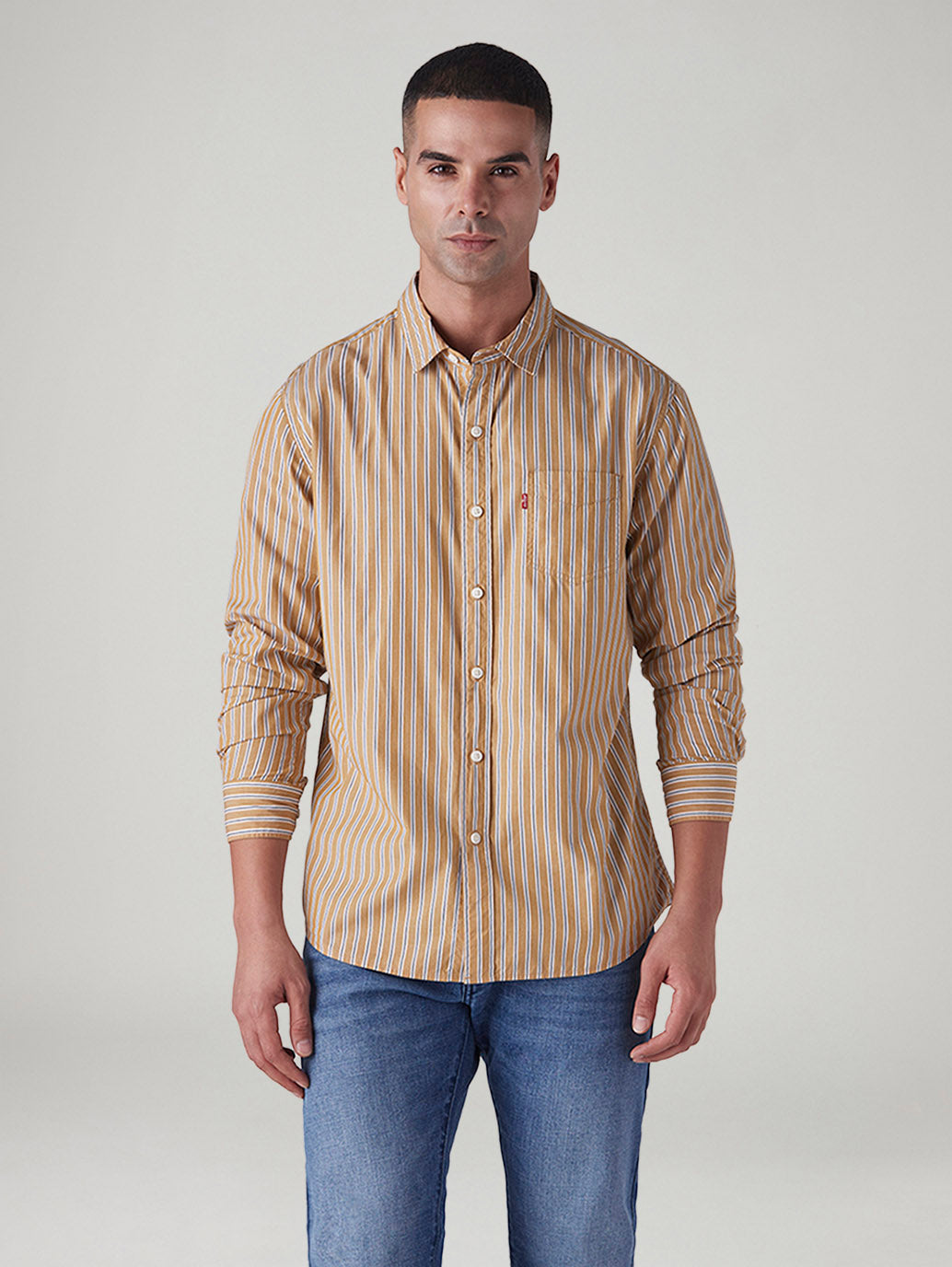 Men's Striped Slim Fit Poplin Shirt - Front View