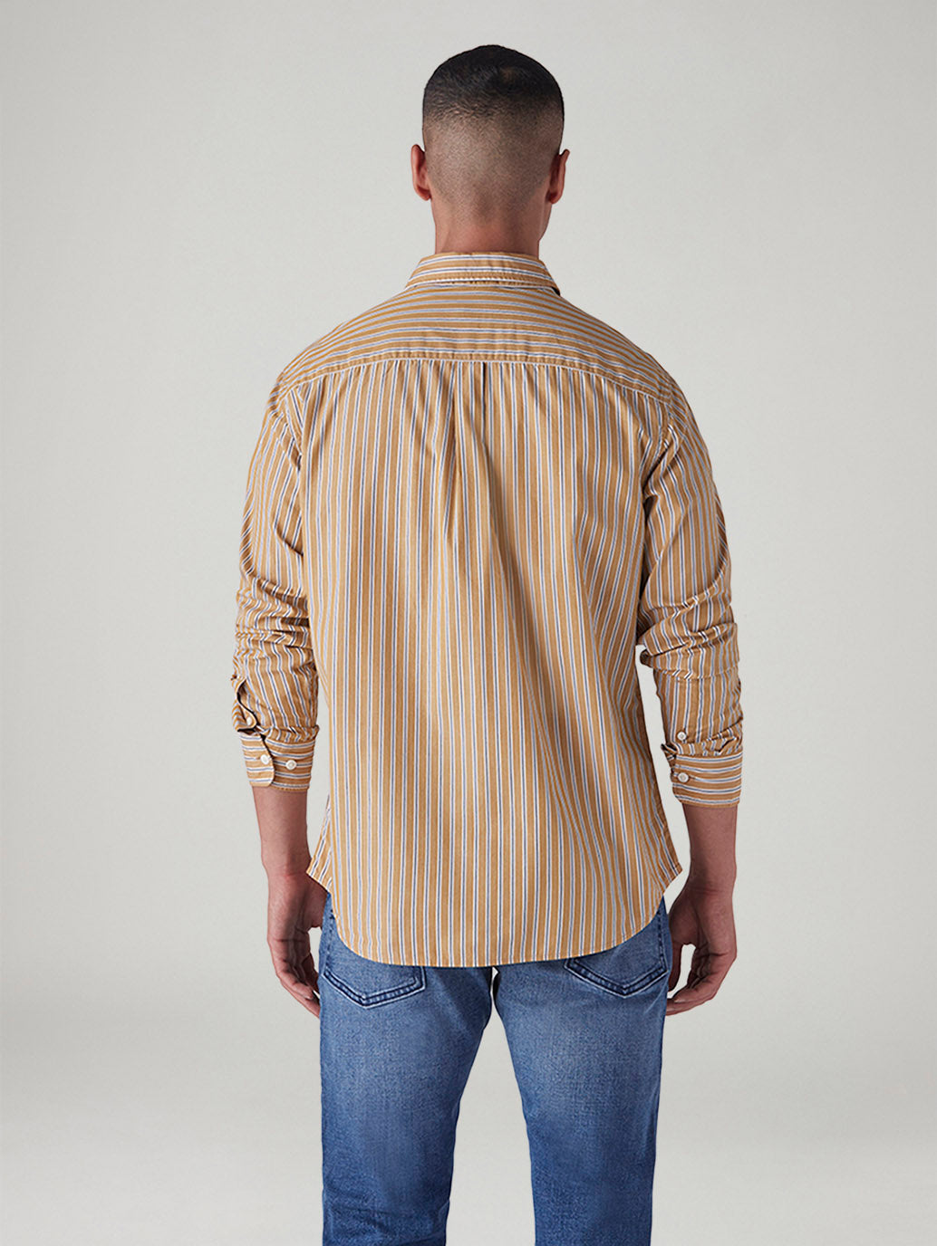 Men's Striped Slim Fit Poplin Shirt - Back View
