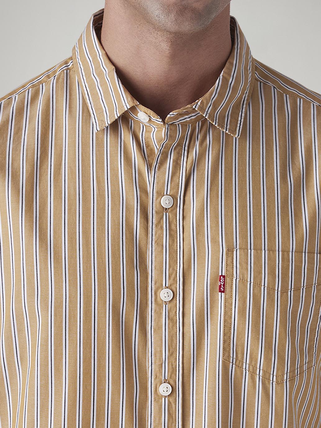 Men's Striped Slim Fit Poplin Shirt - Detail View