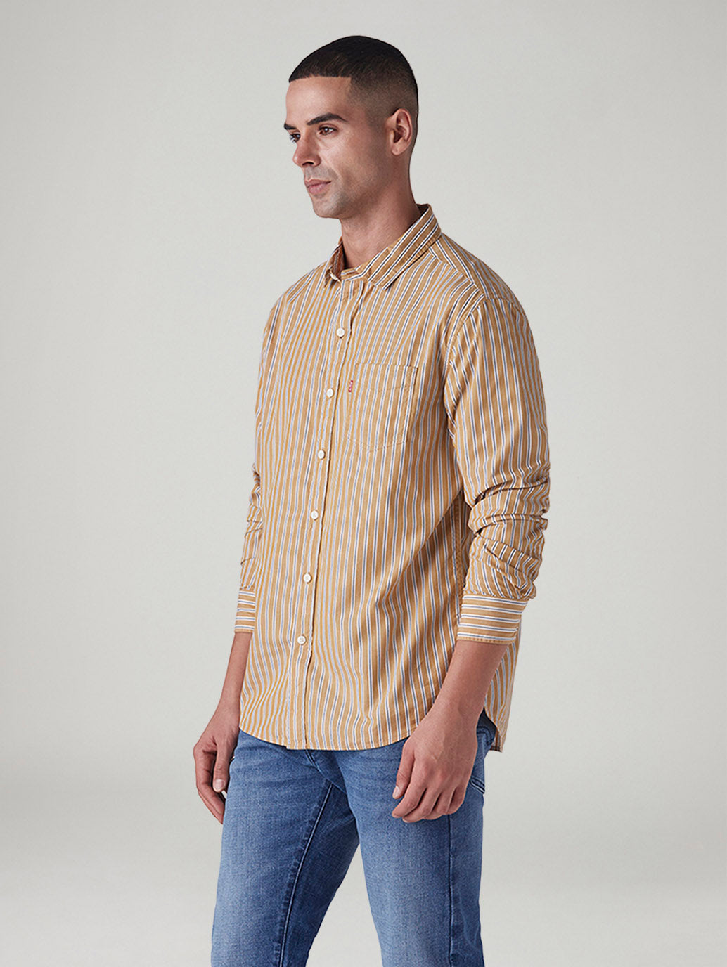 Men's Striped Slim Fit Poplin Shirt - Side View