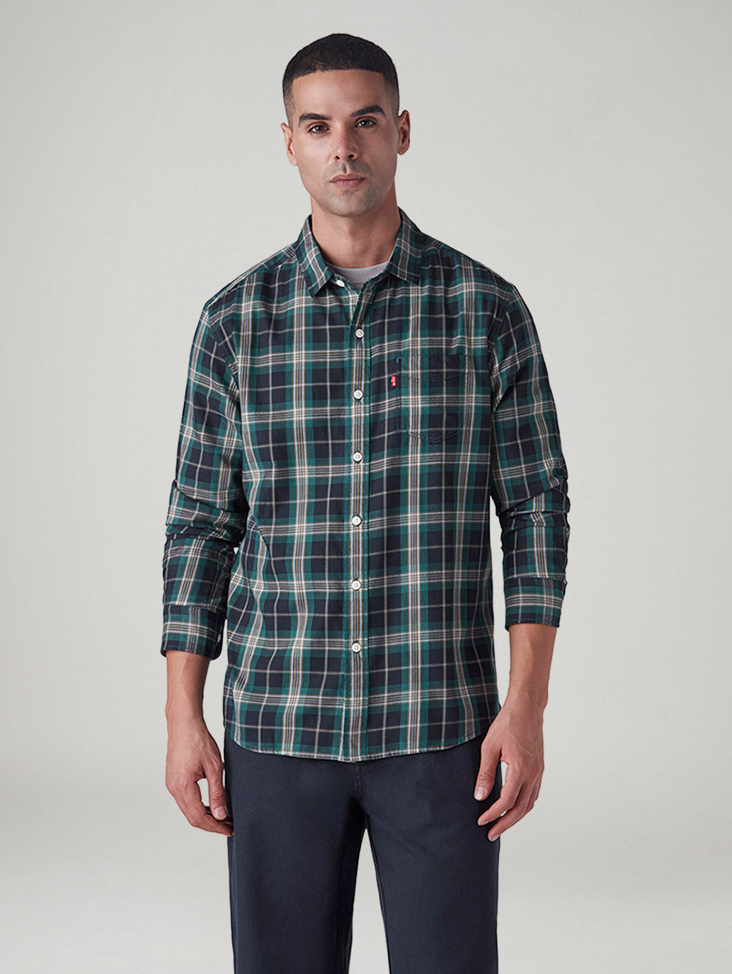 Men's Checkered Slim Fit Shirt - Front View