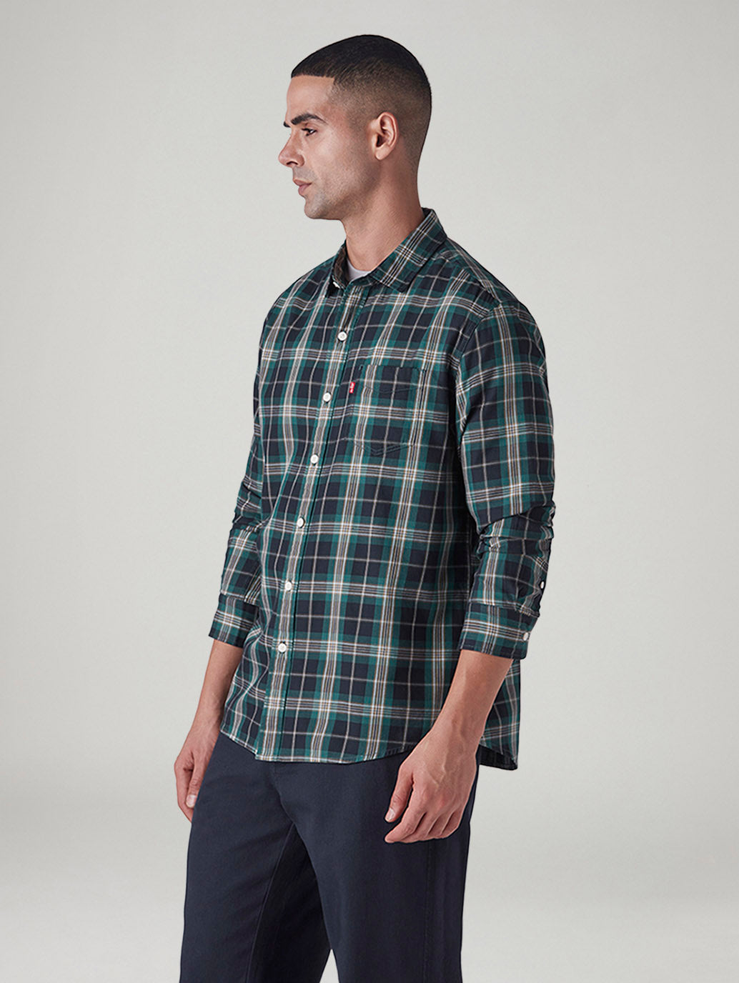 Men's Checkered Slim Fit Shirt - Side View