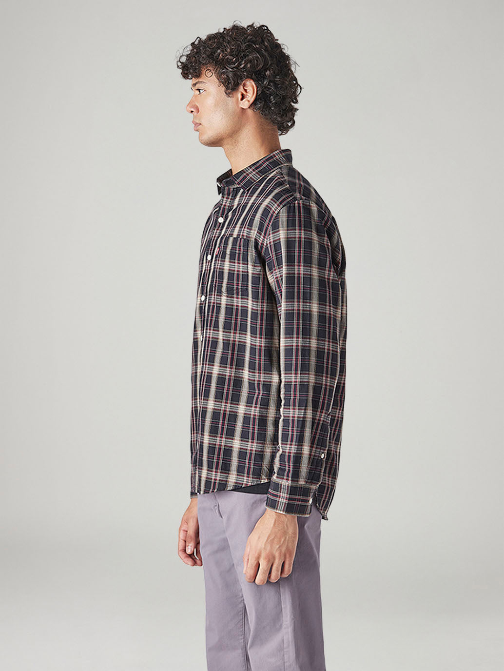 Men's Checkered Slim Fit Shirt - Side View